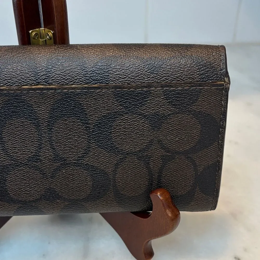 Coach Wallet Leather Signature Logo Coated Canvas Full Sized Slim
